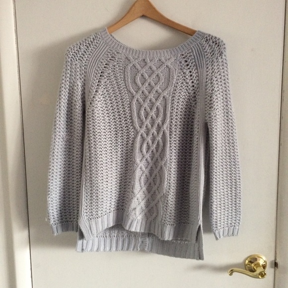 Zara Fishermans Knit Baby Blue Sweater Button Back - Picture 2 of 8